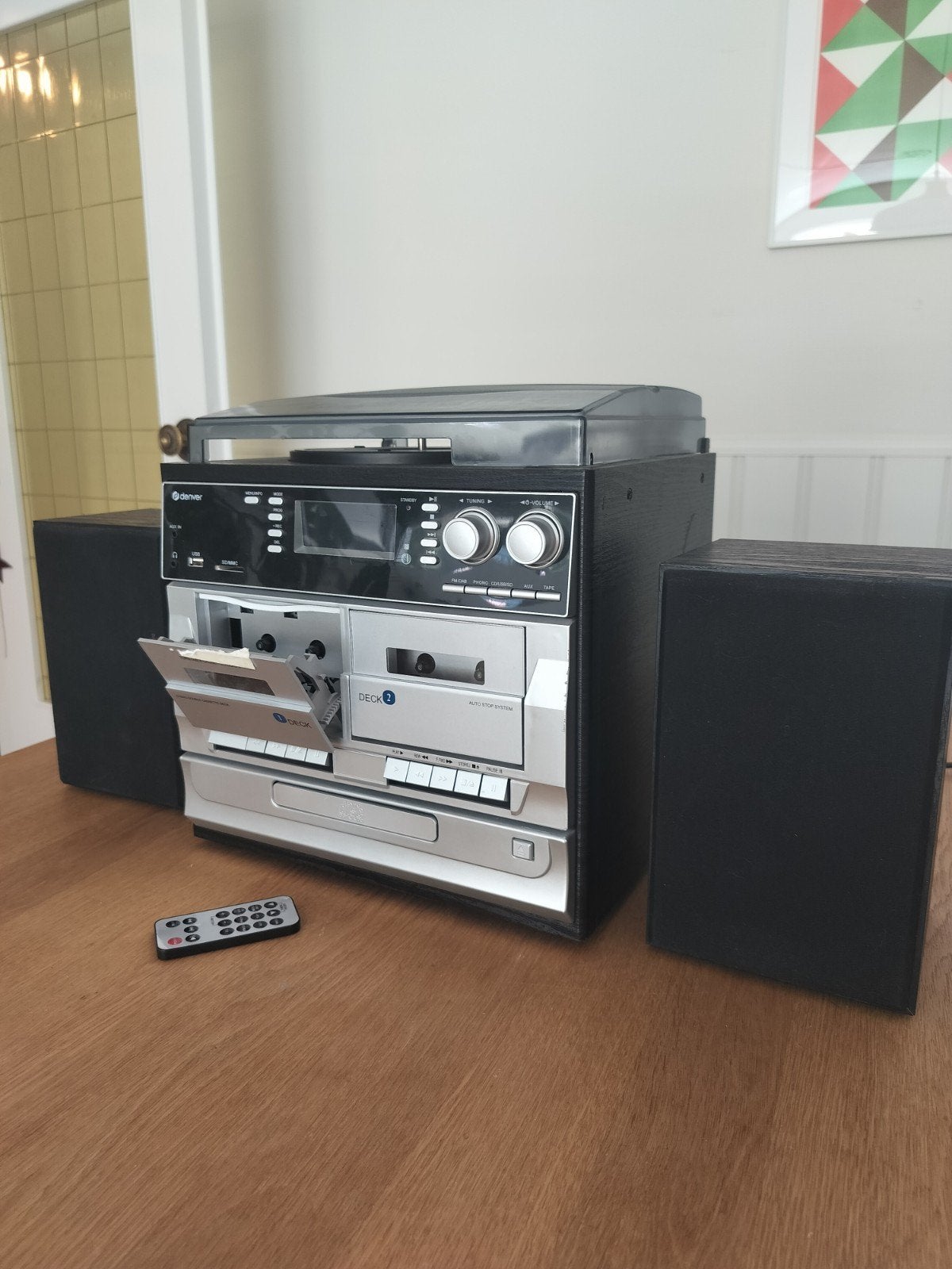 Denver retro wooden music center. Cd/cassettes/vinyl, Enlèvement, Utilisé, Avec lecteur de CD