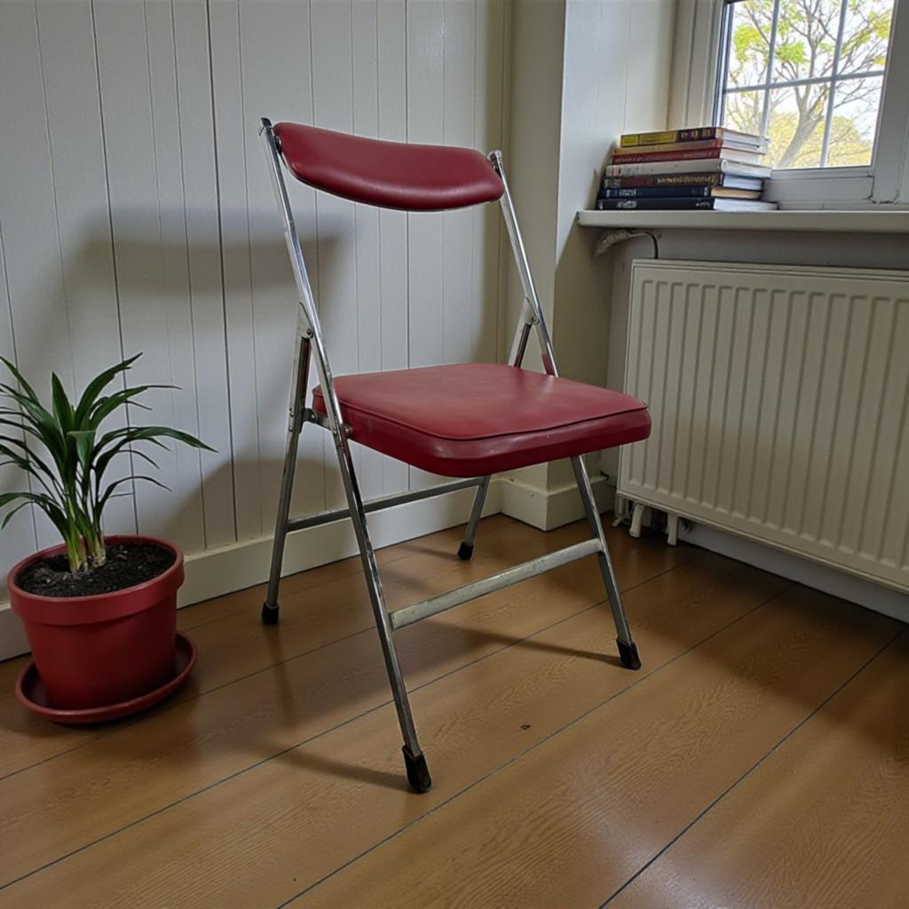Chaise pliante vintage chrome rouge skaï, Envoi