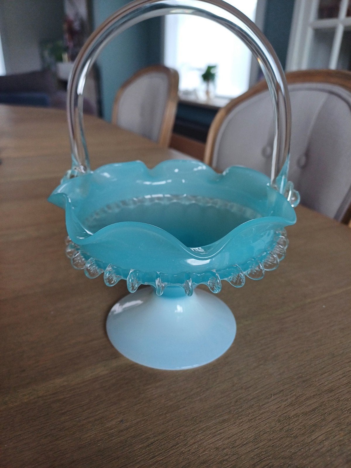 Antiek blauw opaline glazen siermandje met hengsel, Enlèvement ou Envoi