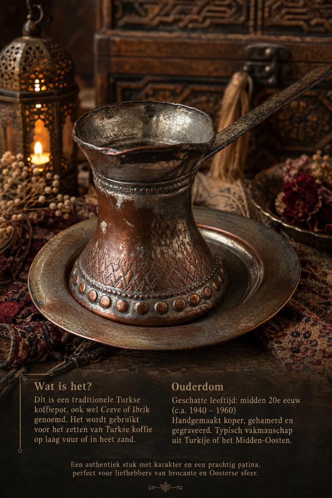 Vintage Oosterse koffiepot / cezve met schaal, Ophalen of Verzenden