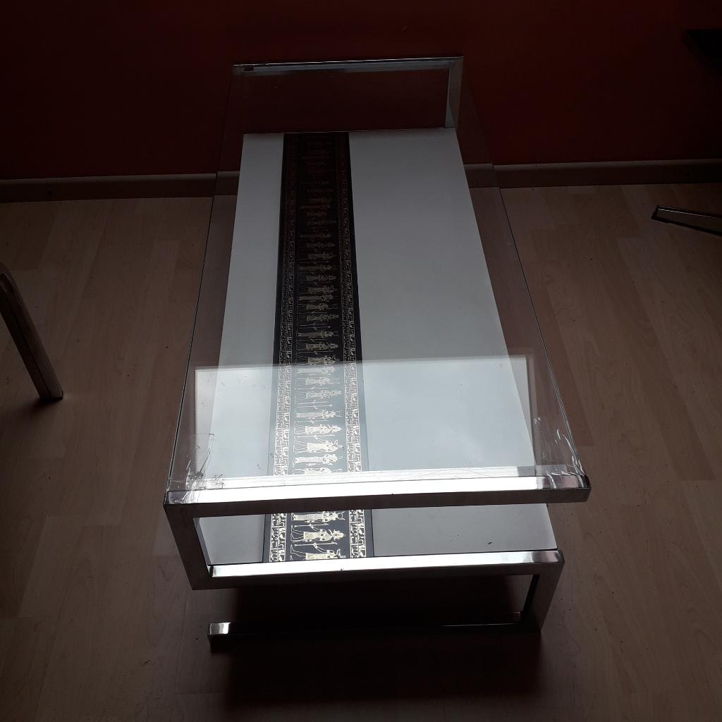 salontafel met glas, Ophalen, Gebruikt, 100 tot 150 cm, 50 tot 100 cm