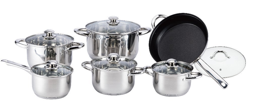Pannenset 12-Delig Roestvrij Staal (RVS) Inductie & Gas, Inox, Verzenden, Geschikt voor inductie, Nieuw
