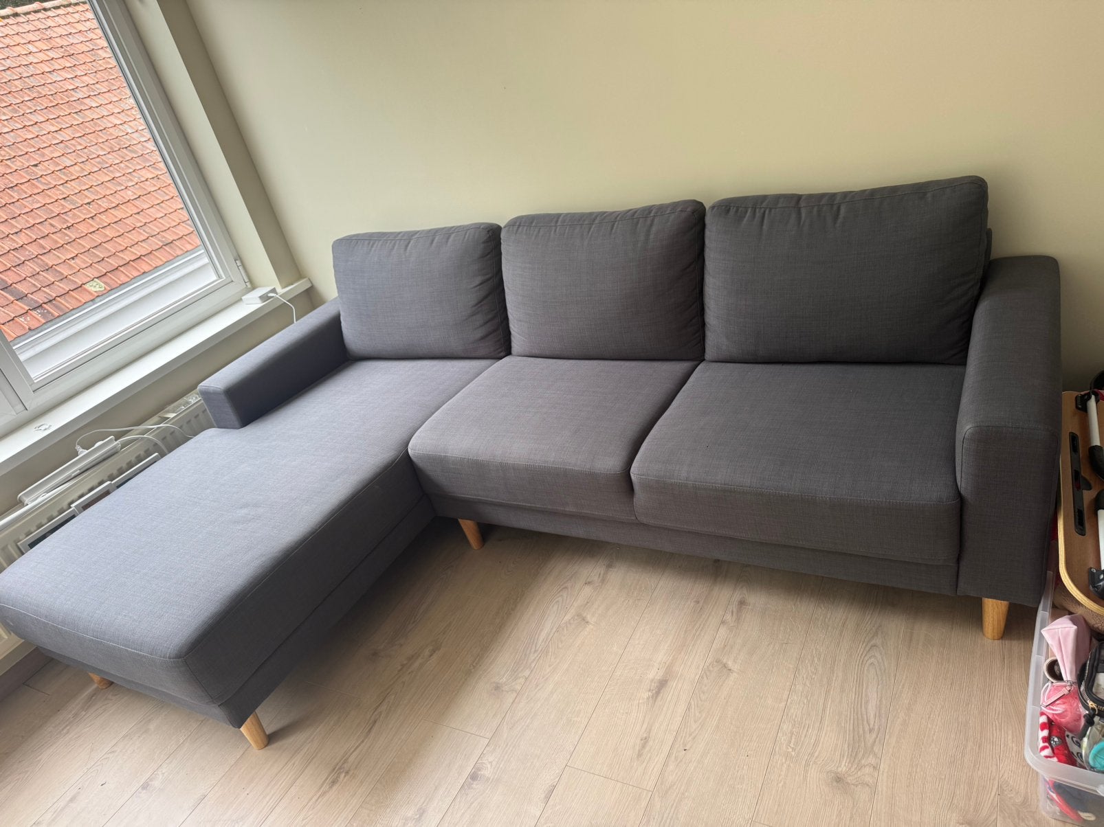 Zetel met chaise lounge Jysk, Maison & Meubles, Canapés | Coins salons complets, Enlèvement, Comme neuf