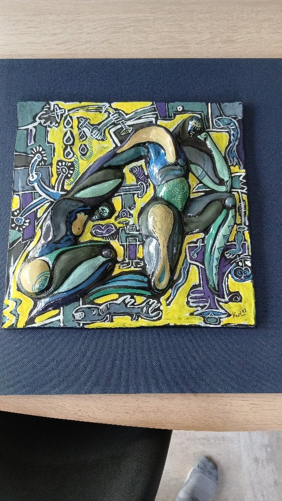 Keramische Relief plaat CoBrA stijl, Enlèvement ou Envoi