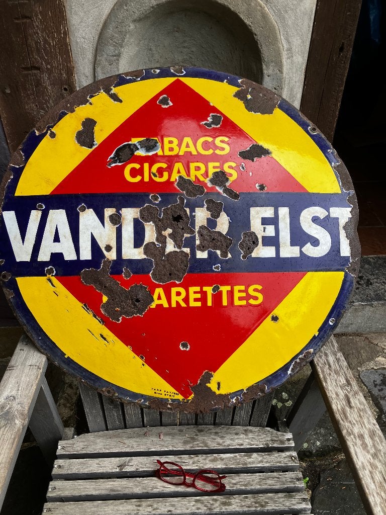 Emaille bord VANDER ELST Sigaretten, Collections, Marques & Objets publicitaires, Utilisé, Panneau publicitaire, Enlèvement ou Envoi