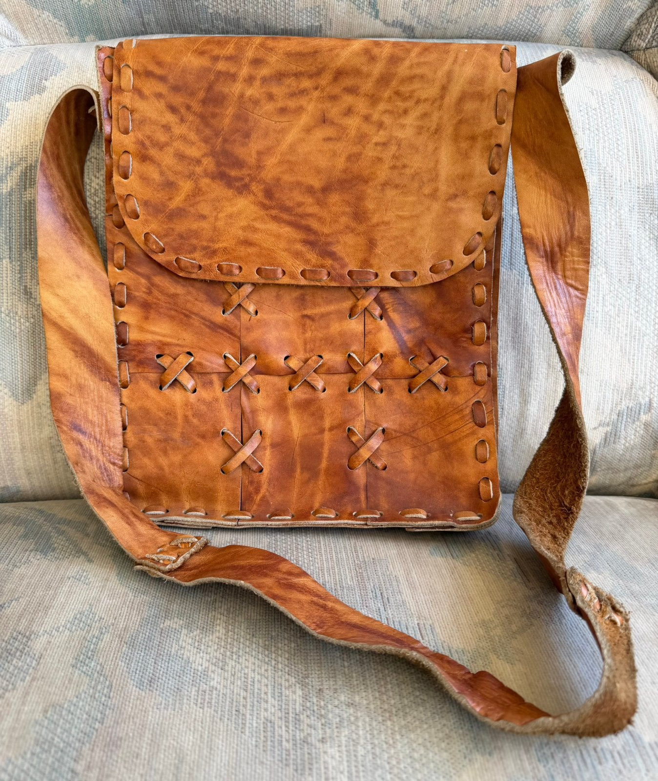 Vintage handgemaakte leren tas, Ophalen, Zo goed als nieuw