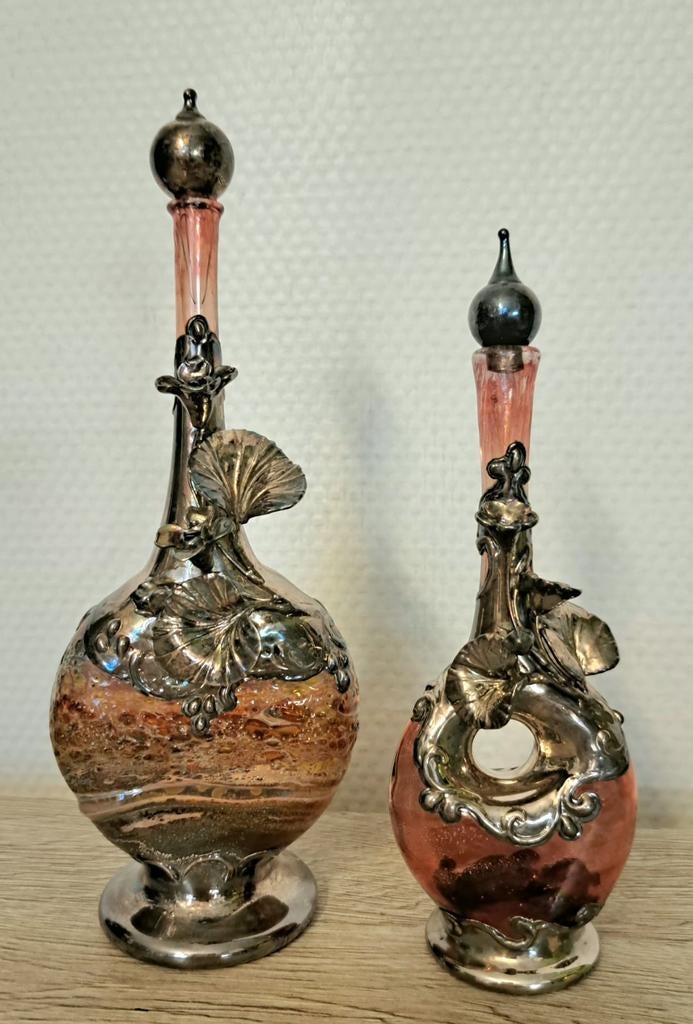 Zeldzaam paar King Solomon-parfumflesjes van glas en zilver, Ophalen of Verzenden