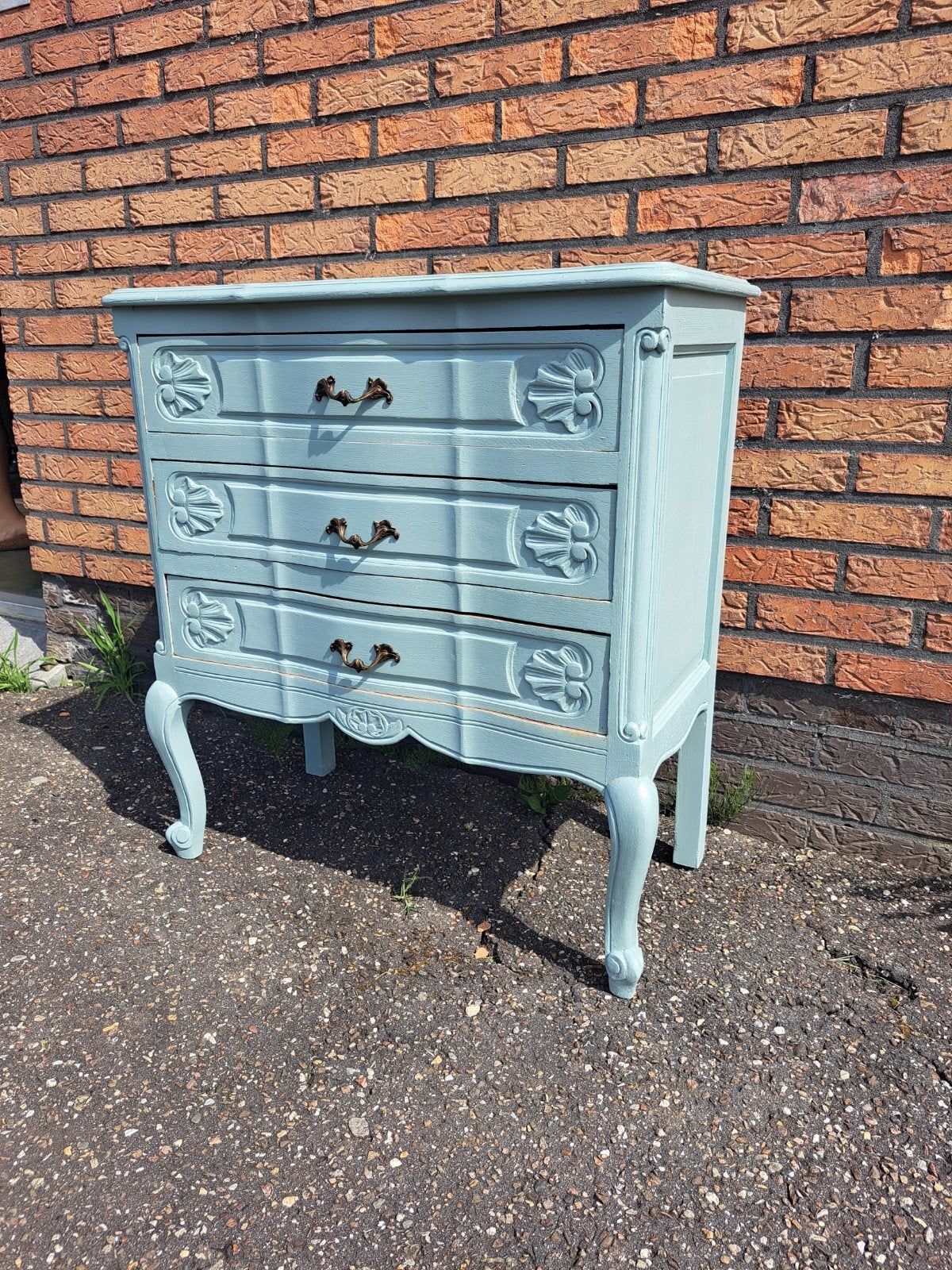 Belle commode/commode en brocante — bleu pastel, 3 ou 4 tiroirs, 25 à 50 cm, Enlèvement ou Envoi, Moins de 100 cm