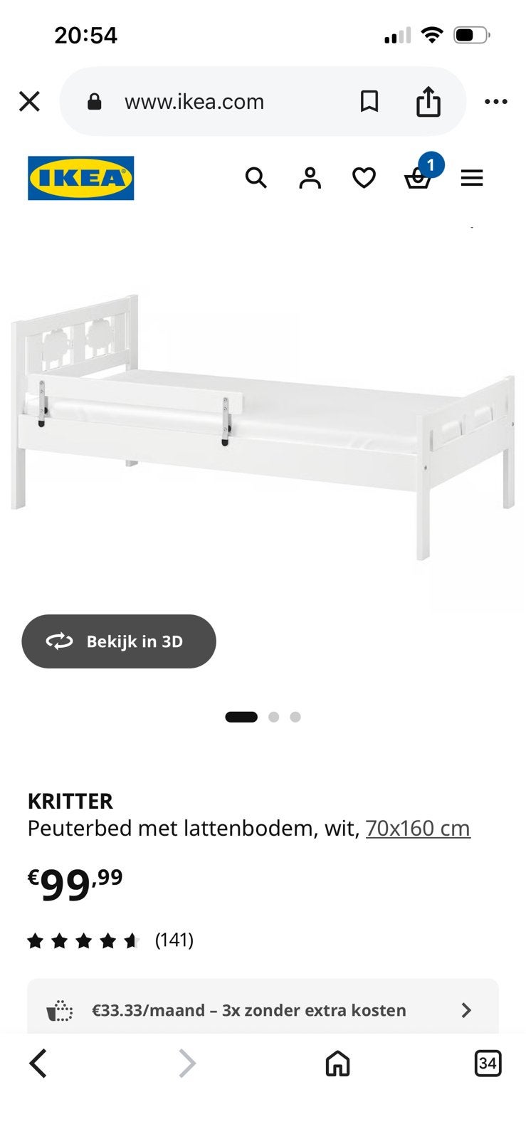 Kritter ikea peuter bed met schaapjes en matras, Kinderen en Baby's, Kinderkamer | Bedden, Ophalen, 70 tot 85 cm, 140 tot 160 cm