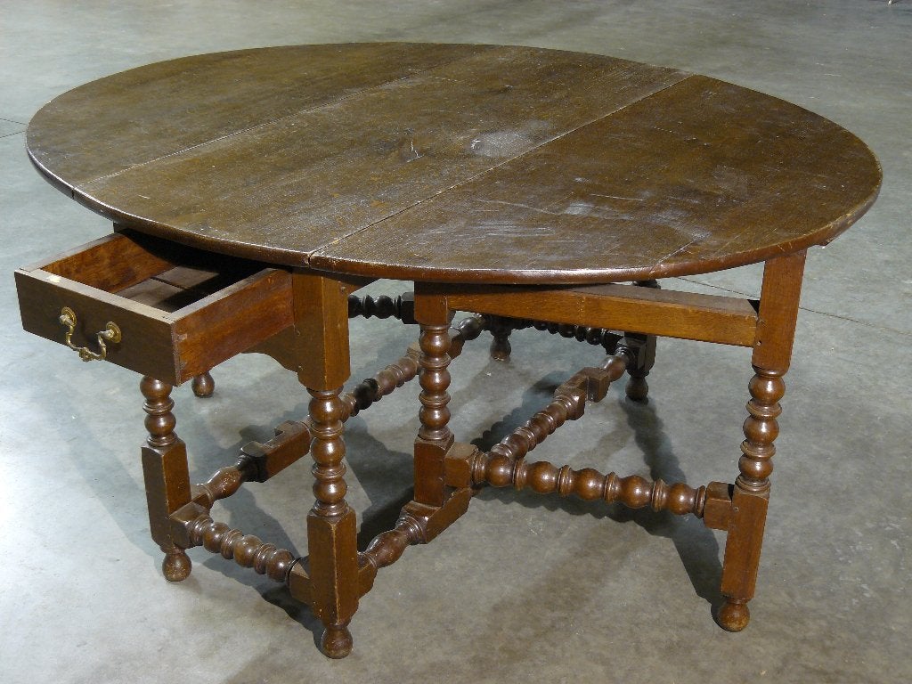 Grote antieke Engelse tafel (gateleg-model), Ophalen