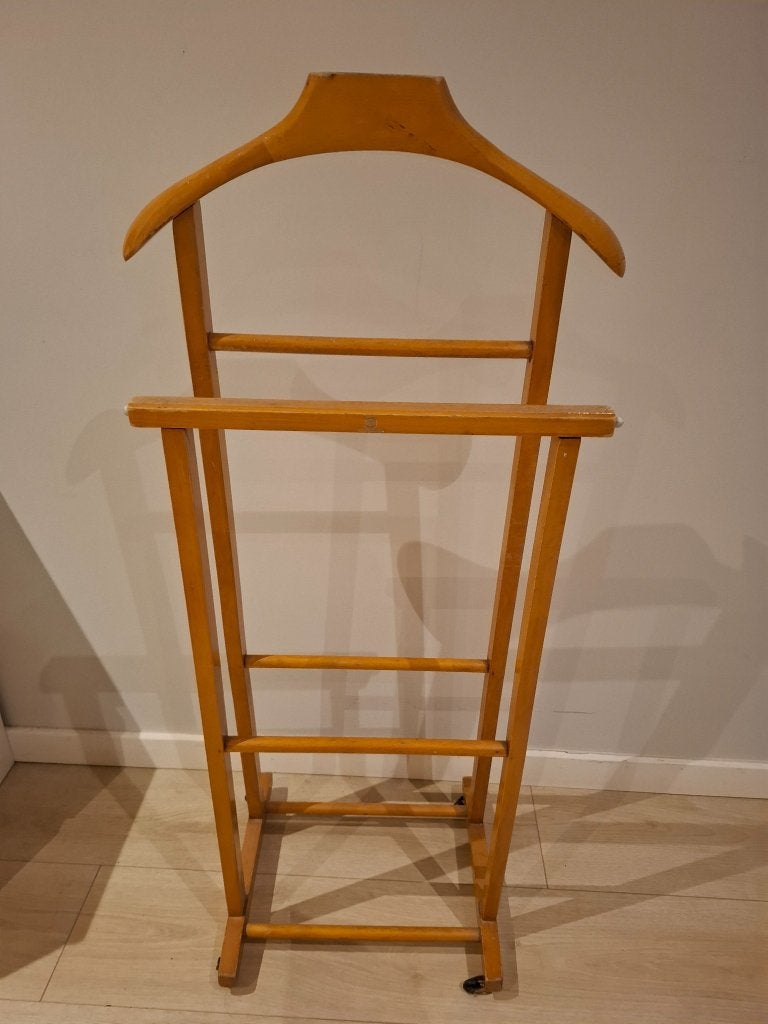Vintage houten dressboy – kledingstandaard op wieltjes, Moins de 100 cm, Enlèvement, Utilisé, Bois