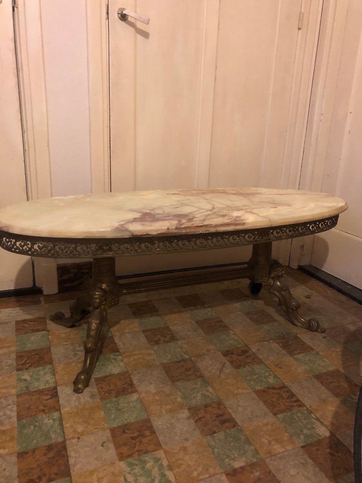 Regency stijl salontafel met onyx blad, Ophalen