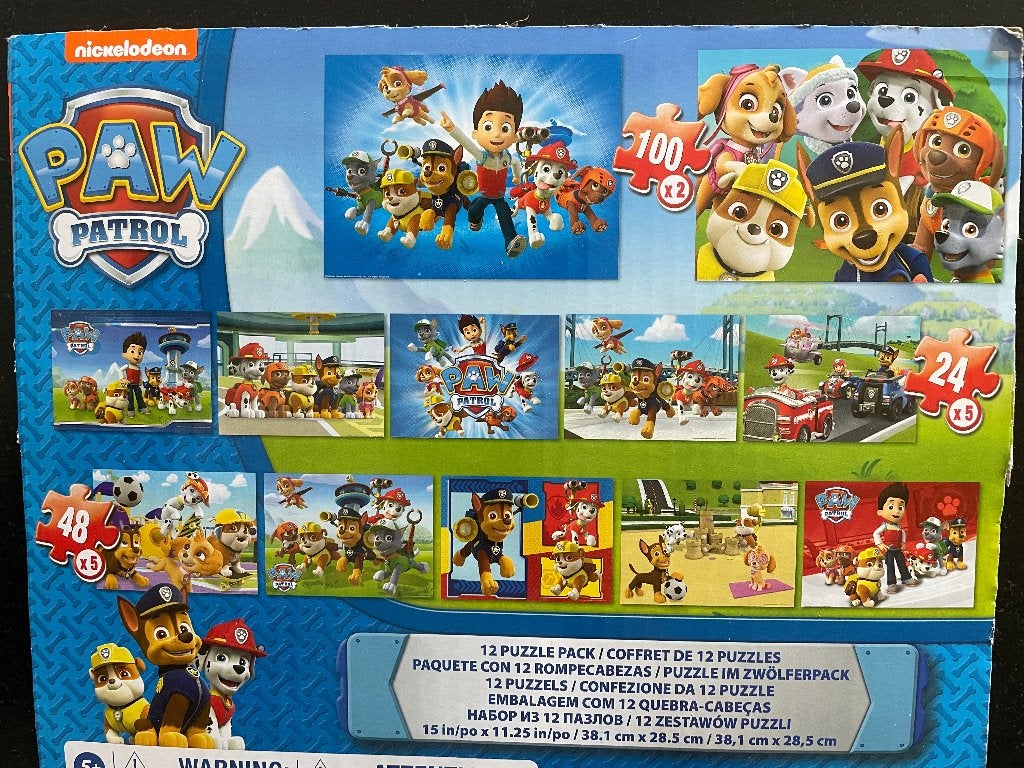 12 puzzles Paw Patrol, Enlèvement, Comme neuf, 4 à 6 ans
