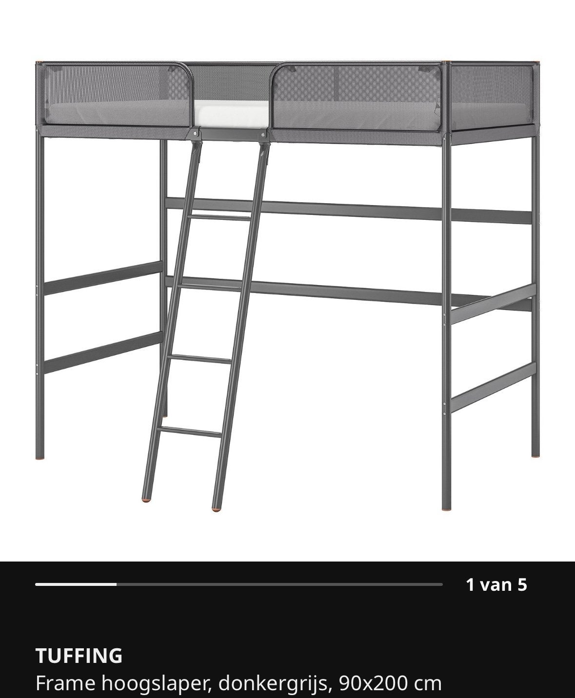 Frame hoogslaper, donkergrijs, 90x200 cm, Huis en Inrichting, Slaapkamer | Stapelbedden en Hoogslapers, Ophalen, Gebruikt, Eenpersoons