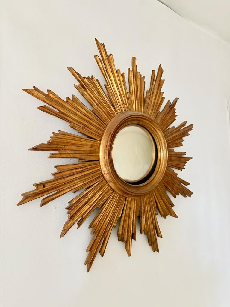 Miroir convexe soleil en bois doré, Ophalen of Verzenden