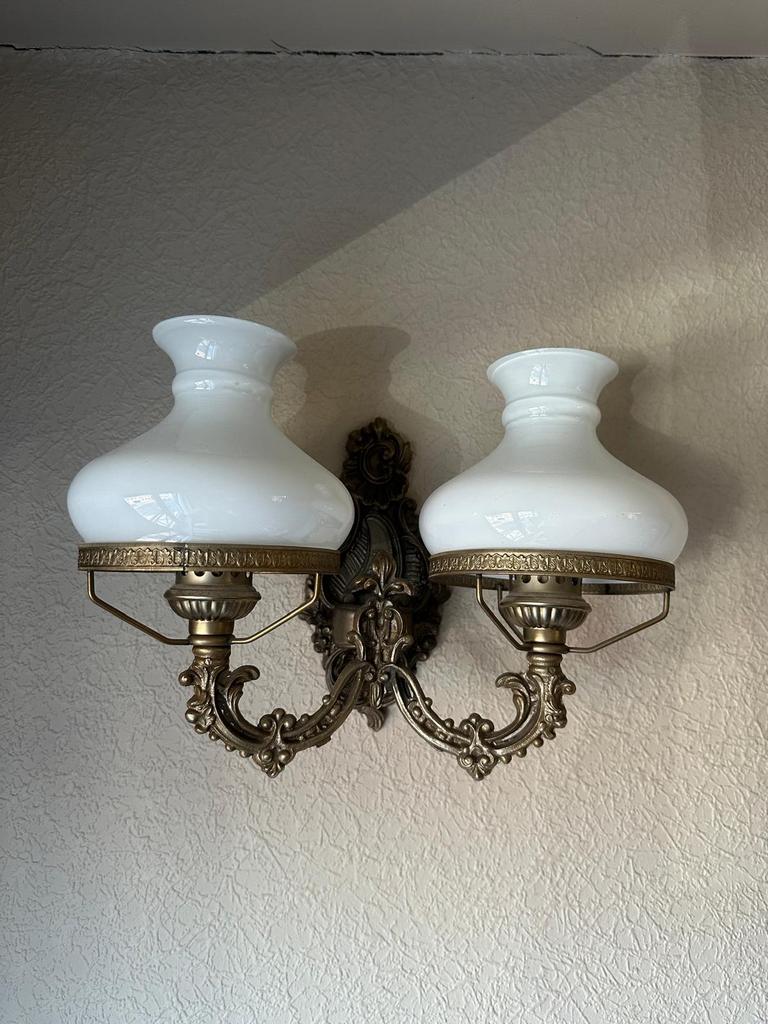 Retro wandlampjes 2 x dubbele volledig intact, Huis en Inrichting, Ophalen, Gebruikt, Glas, Retro