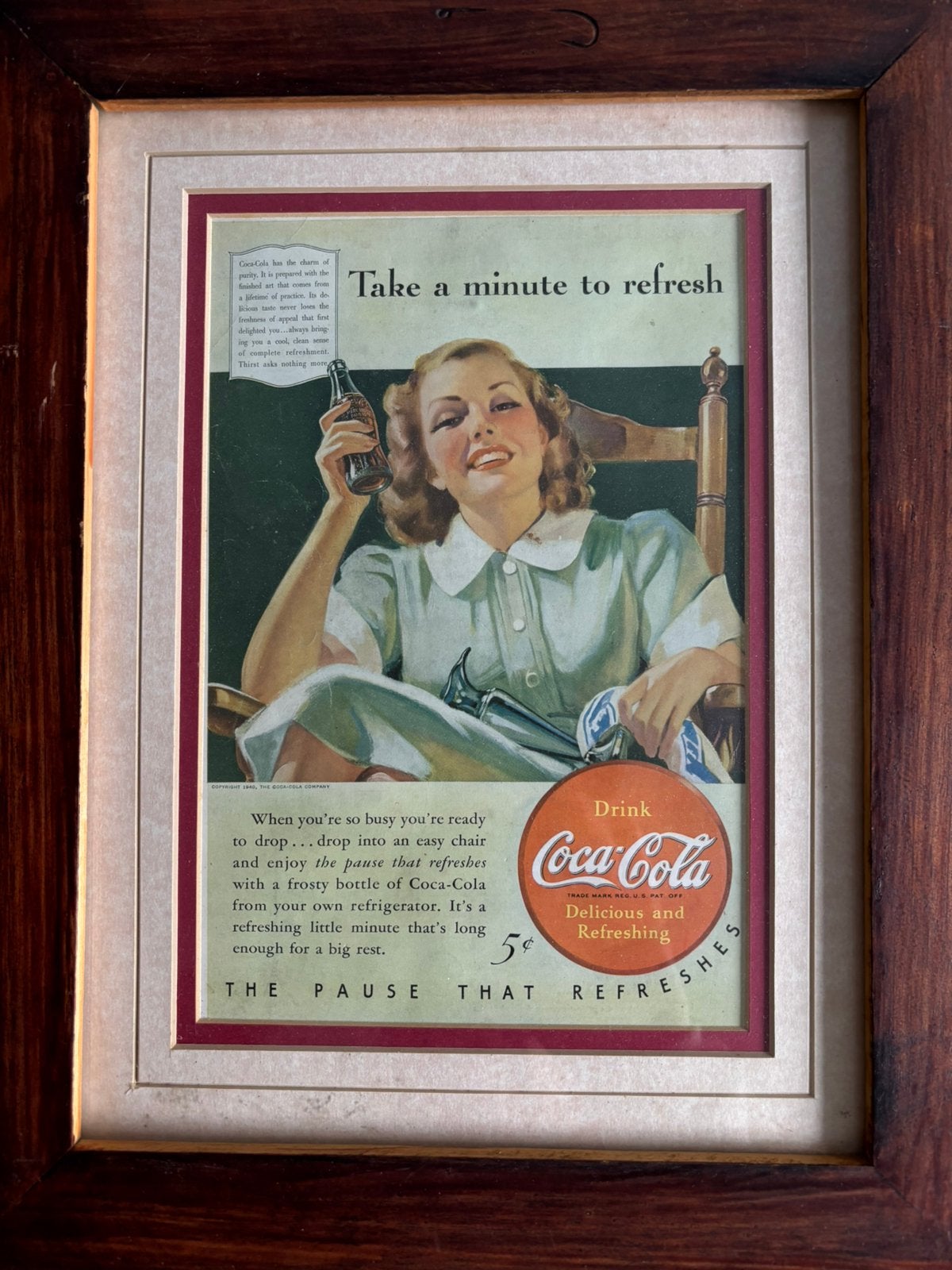 Twee Coca- Cola advertenties uit 1939 en 1940 ingelijst, Verzamelen, Ophalen, Zo goed als nieuw, Reclamebord