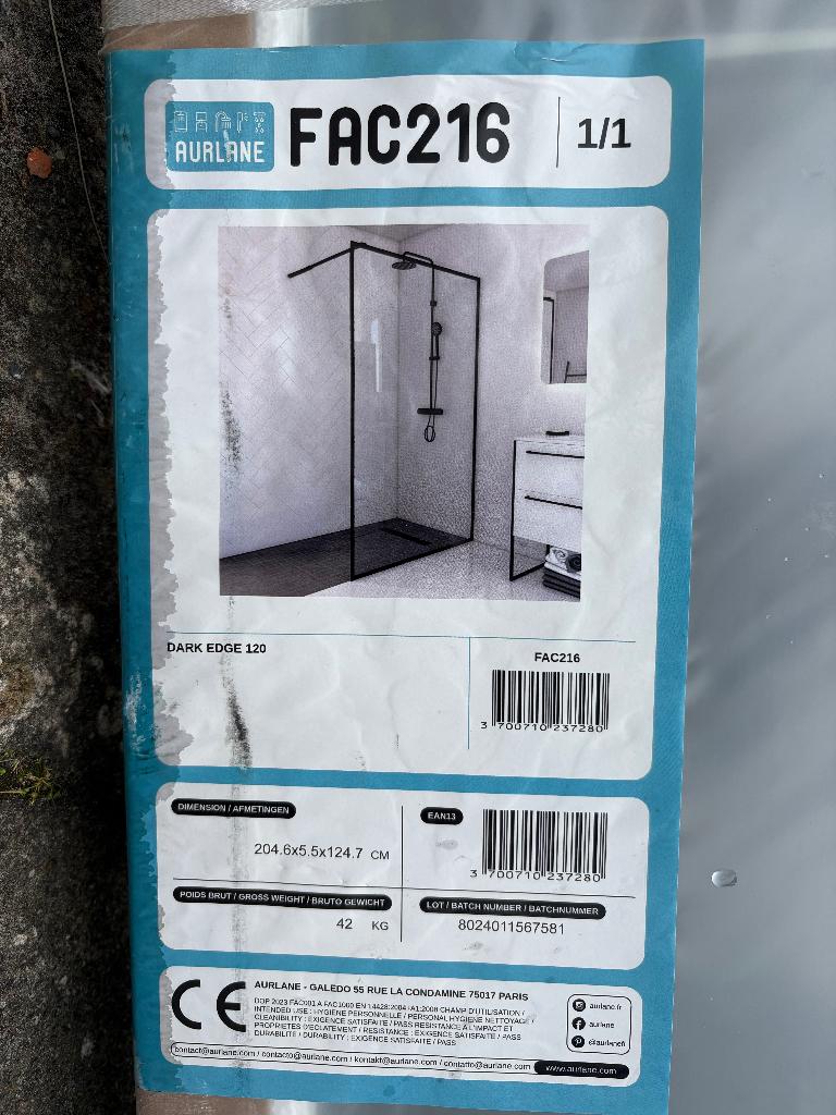 Nieuwe Aurlane Dark Edge 120 douchewand - zwart frame, Maison & Meubles, Salle de bain | Salle de bain complète, Enlèvement, Neuf