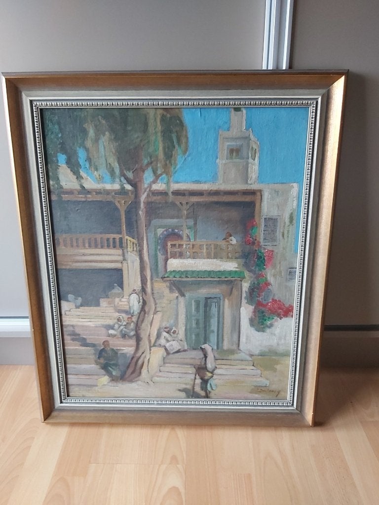 schilderij Oosters dorp GERESERVEERD, Antiquités & Art, Art | Peinture | Classique, Enlèvement, Encadré, Paysage urbain / rural