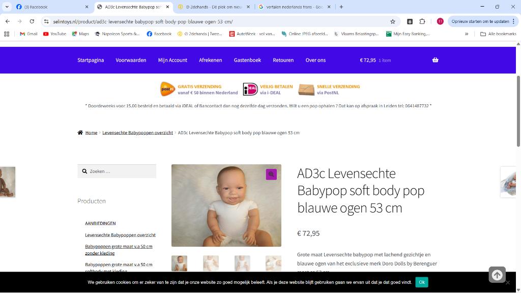 2x AD3c Levensechte Babypop soft body 53cm Nwprijs:72,95€/st, Ophalen of Verzenden, Nieuw, Doro Dolls by Berenguer