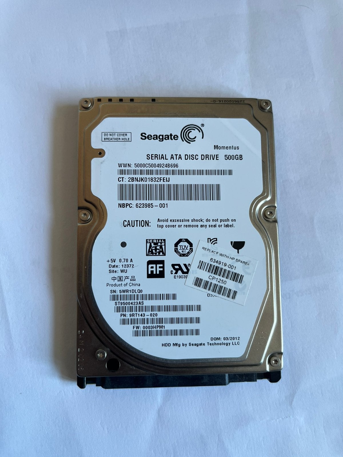Seagate Momentus 500GB 2.5" SATA Hard Drive (7200 RPM), Computers en Software, Ophalen of Verzenden, Zo goed als nieuw, Laptop