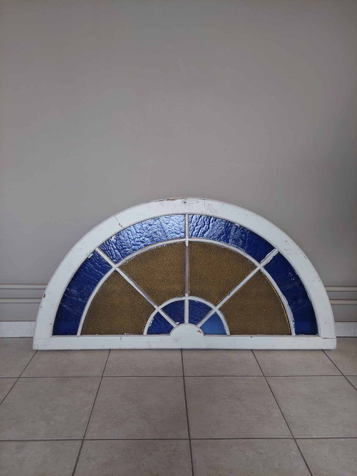 Boograam blauw/geel glas in lood, Doe-het-zelf en Bouw, Ophalen, Glas in lood