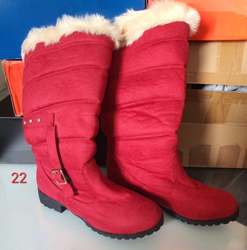 Prachtige rode winterlaarzen met bontkraag (Maat 40), Hoge laarzen, Nieuw, Ophalen of Verzenden, Rood