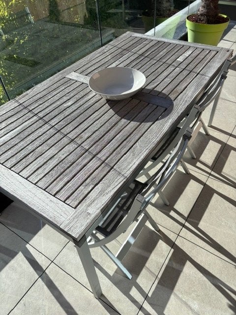 Tuintafel en 6 stoelen, Tuin en Terras, Ophalen, Gebruikt, 6 zitplaatsen, Aluminium