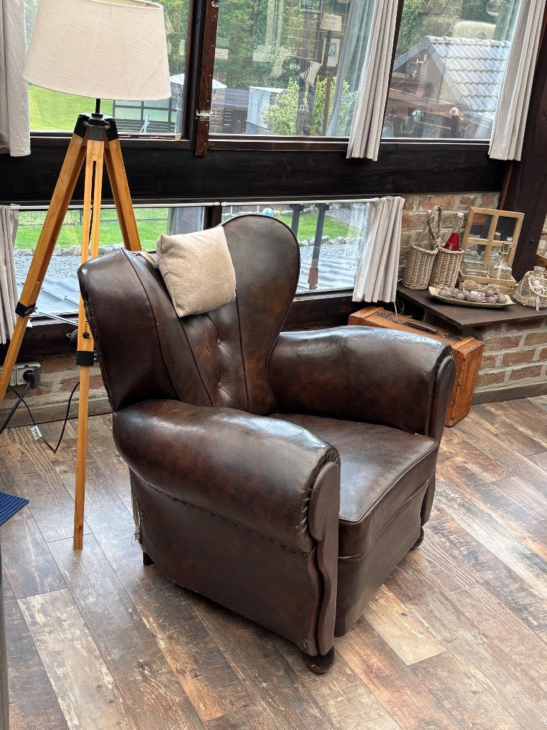 Fauteuil vintage en cuir véritable, Enlèvement, Utilisé, Cuir