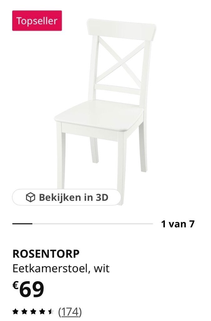 6 Houten stoelen, Ophalen, Gebruikt, Wit, Landelijk