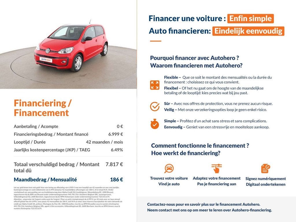 Volkswagen up! 1.0 High up! (année de construction 2016), Rouge, Achat, https://public.car-pass.be/vhr/c96d0f67-1e38-4e2b-bda5-c04b42e39b05