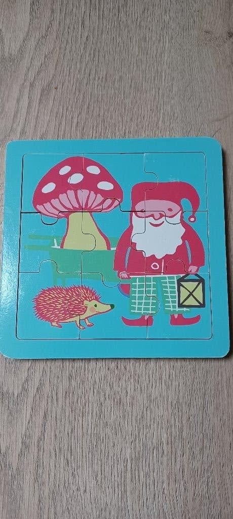 Houten puzzel Hema´herfst´ paddenstoel,kabouter,egel 9 stuks, Ophalen of Verzenden, Minder dan 10 stukjes, Zo goed als nieuw, Van hout