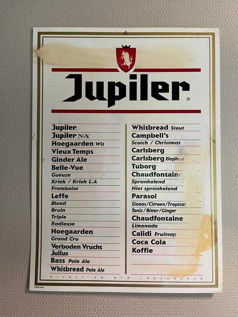 Ancienne liste de prix Jupiler rétro, Enlèvement, Comme neuf, Jupiler
