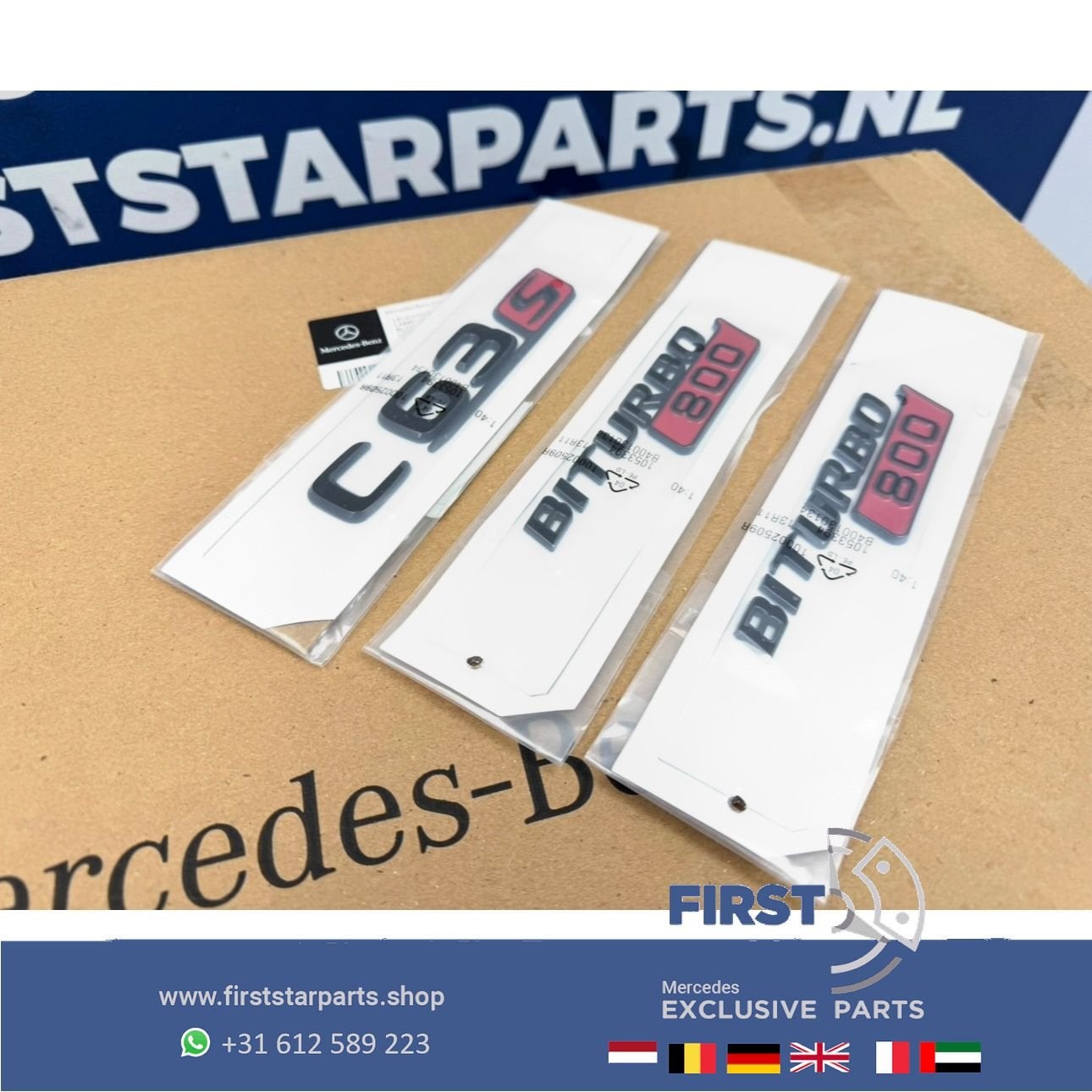 W205 W206 C63 BRABUS 800 LOGO SET ZWART ROOD EMBLEMEN Merced, Gebruikt, -, Ophalen of Verzenden, -