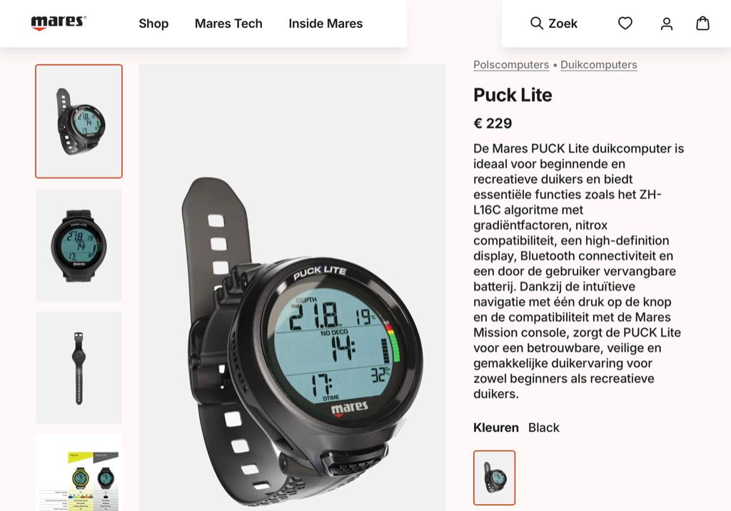 Mares “ Puck Lite “ Black Divecomputer - Ecocheques, Watersport en Boten, Duiken, Ophalen of Verzenden, Nieuw, Duikcomputer