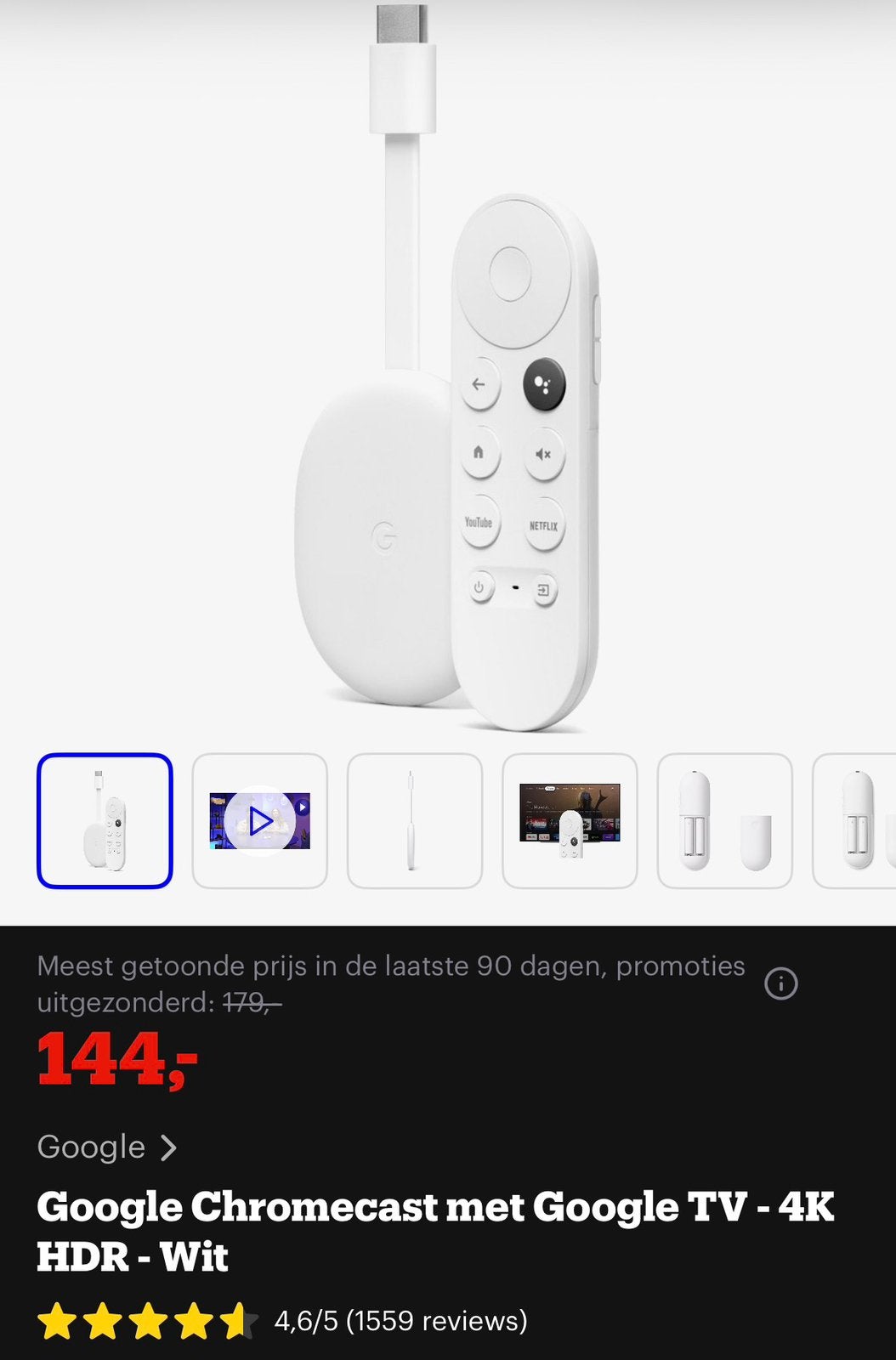 Google Chromecast 4K streamer, Ophalen of Verzenden, Zo goed als nieuw, HDMI, Minder dan 500 GB