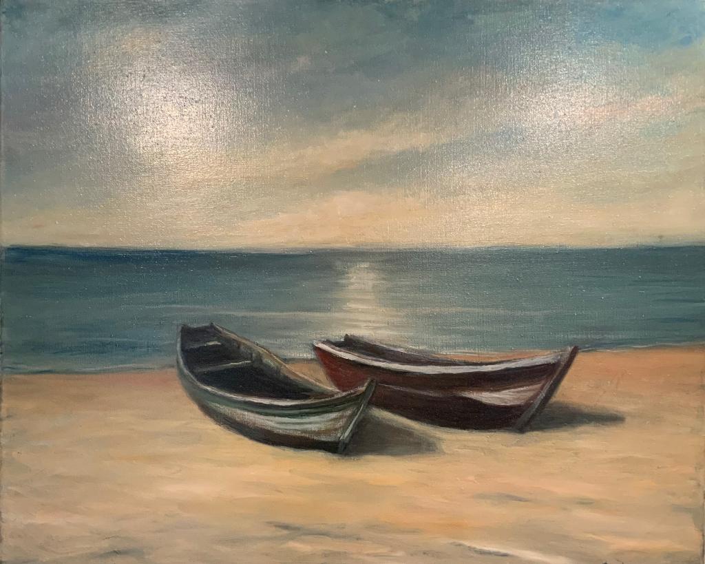 Schilderij Bootjes op het strand, Enlèvement