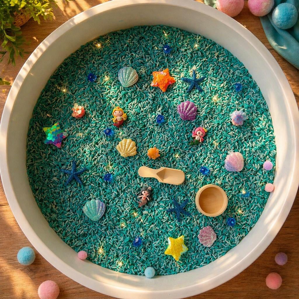 Materiaal voor sensory bak met speelrijst thema zeemeermin, Ophalen of Verzenden, Ontdekken