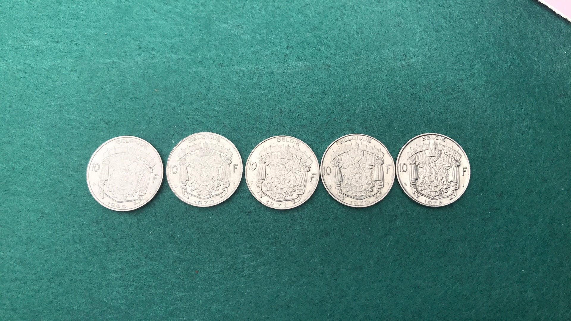 set 5 munten 10frank 1969 -1973, Postzegels en Munten, Munten | België, Ophalen