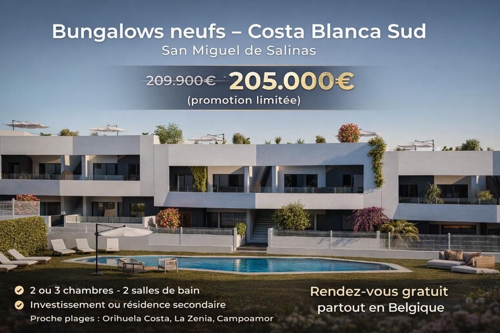 bungalow a vendre en espagne, Immo, Étranger, 75 m², 2 pièces, Appartement, Espagne