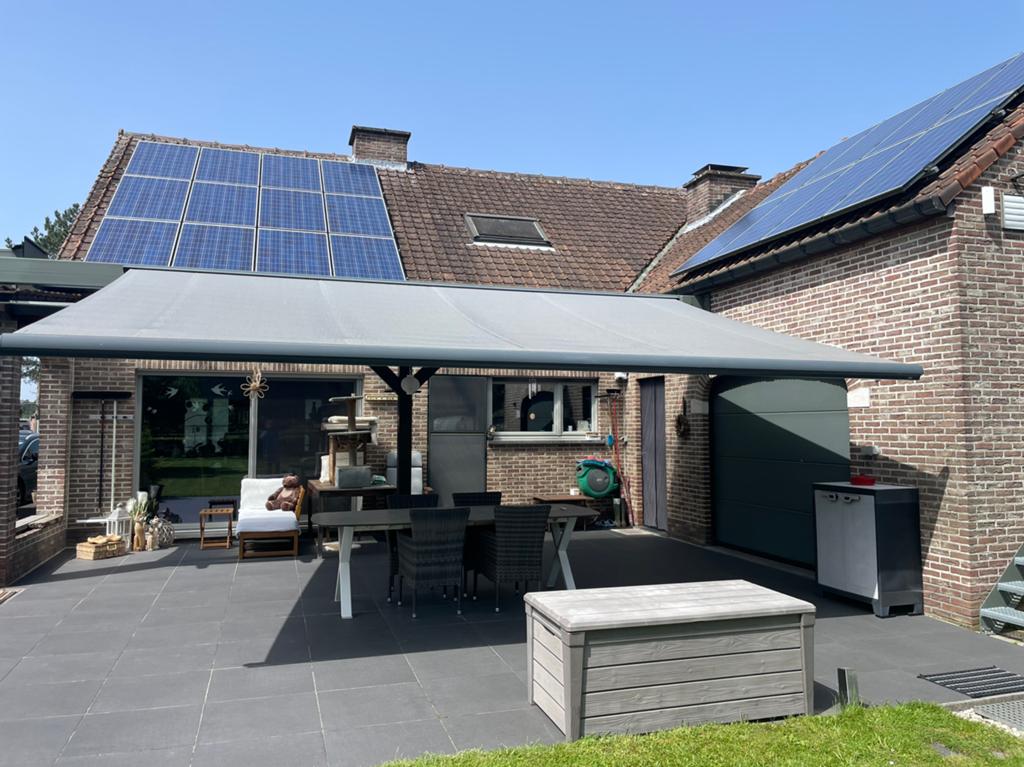 Elektrische Zonneluifel Renson 6m x 3,5m., Tuin en Terras, Overkappingen, Ophalen, Zo goed als nieuw