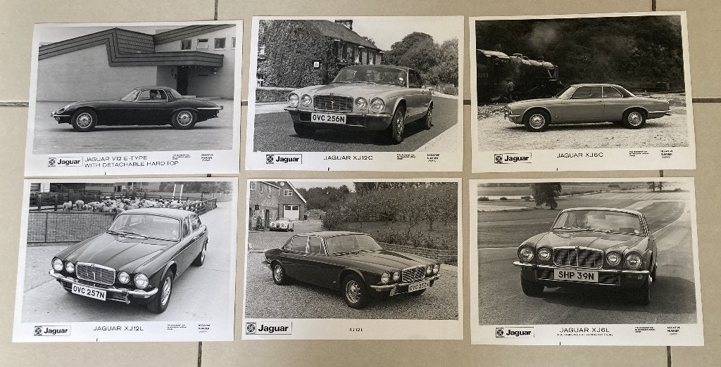 6 x persfoto JAGUAR E-Type, XJ12C, XJ6C, XJ12L & XJ6L, Verzenden, Gebruikt, Auto's