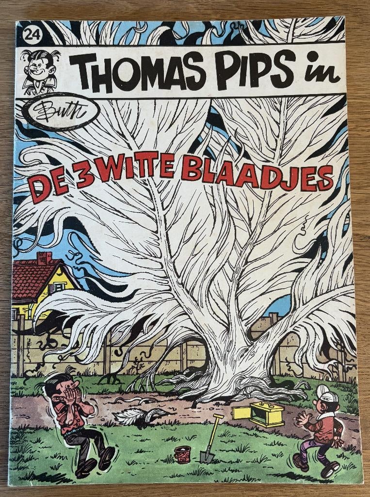 Thomas Pips - De 3 witte blaadjes -24-1e dr(1974) Strip, Boeken, Stripverhalen, Zo goed als nieuw, Eén stripboek, Ophalen of Verzenden