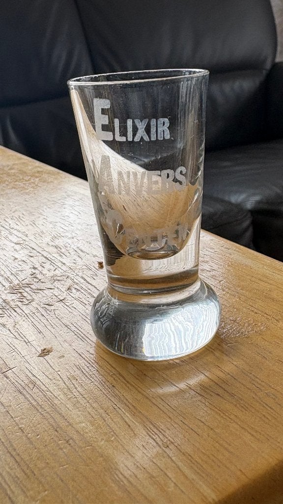 Elixir d'Anvers 5 centen jeneverglas, Verzamelen, Ophalen of Verzenden, Gebruikt, Glas of Glazen, Overige merken