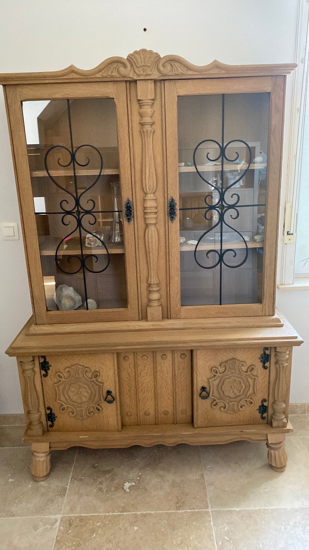 Antieke vitrine en buffetkast, Enlèvement, Utilisé, Chêne, Avec porte(s)