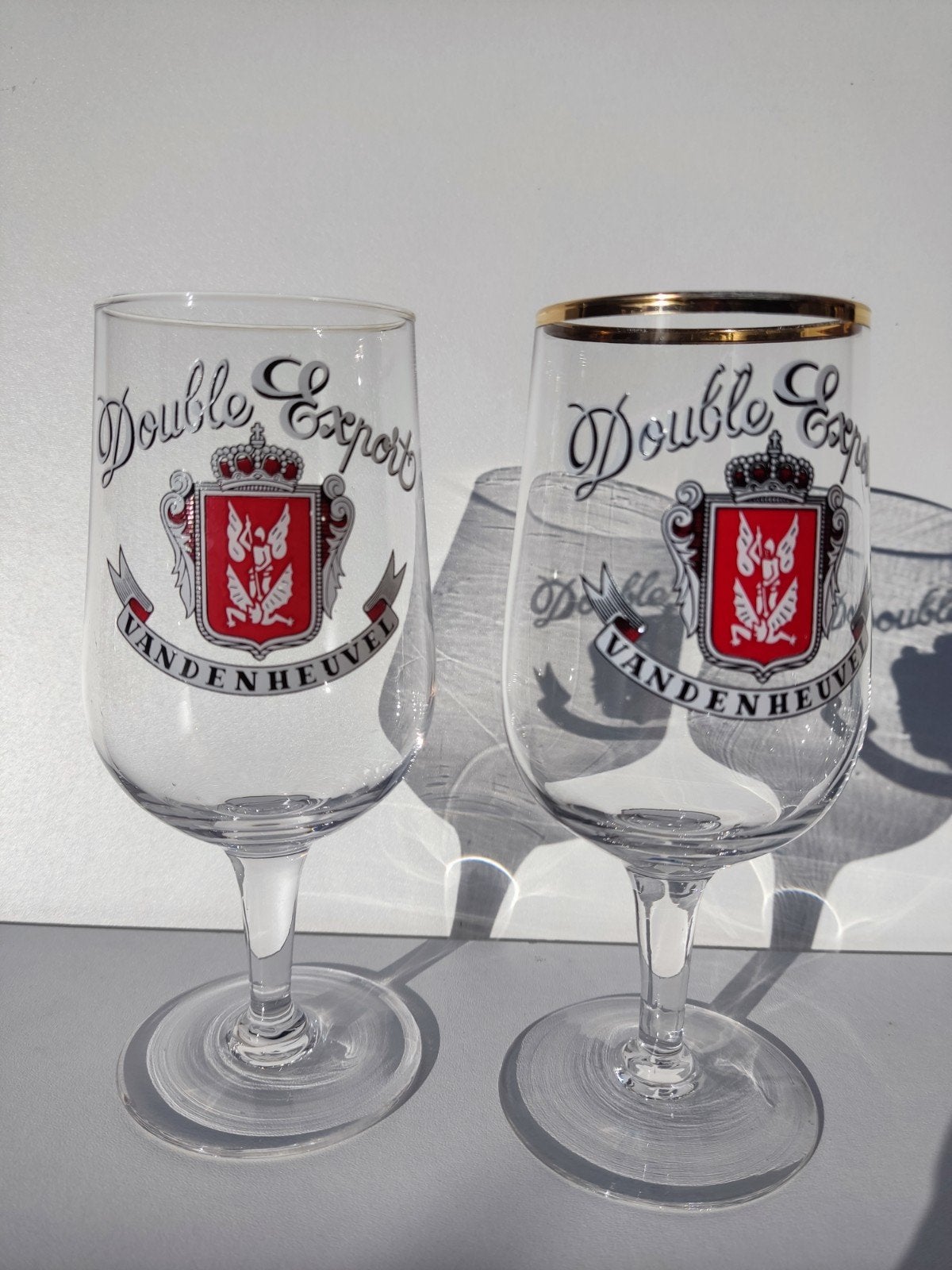 Vintage bierglazen Double Export - Brasserie Vandenheuvel, Ophalen, Zo goed als nieuw, Glas of Glazen, Overige merken