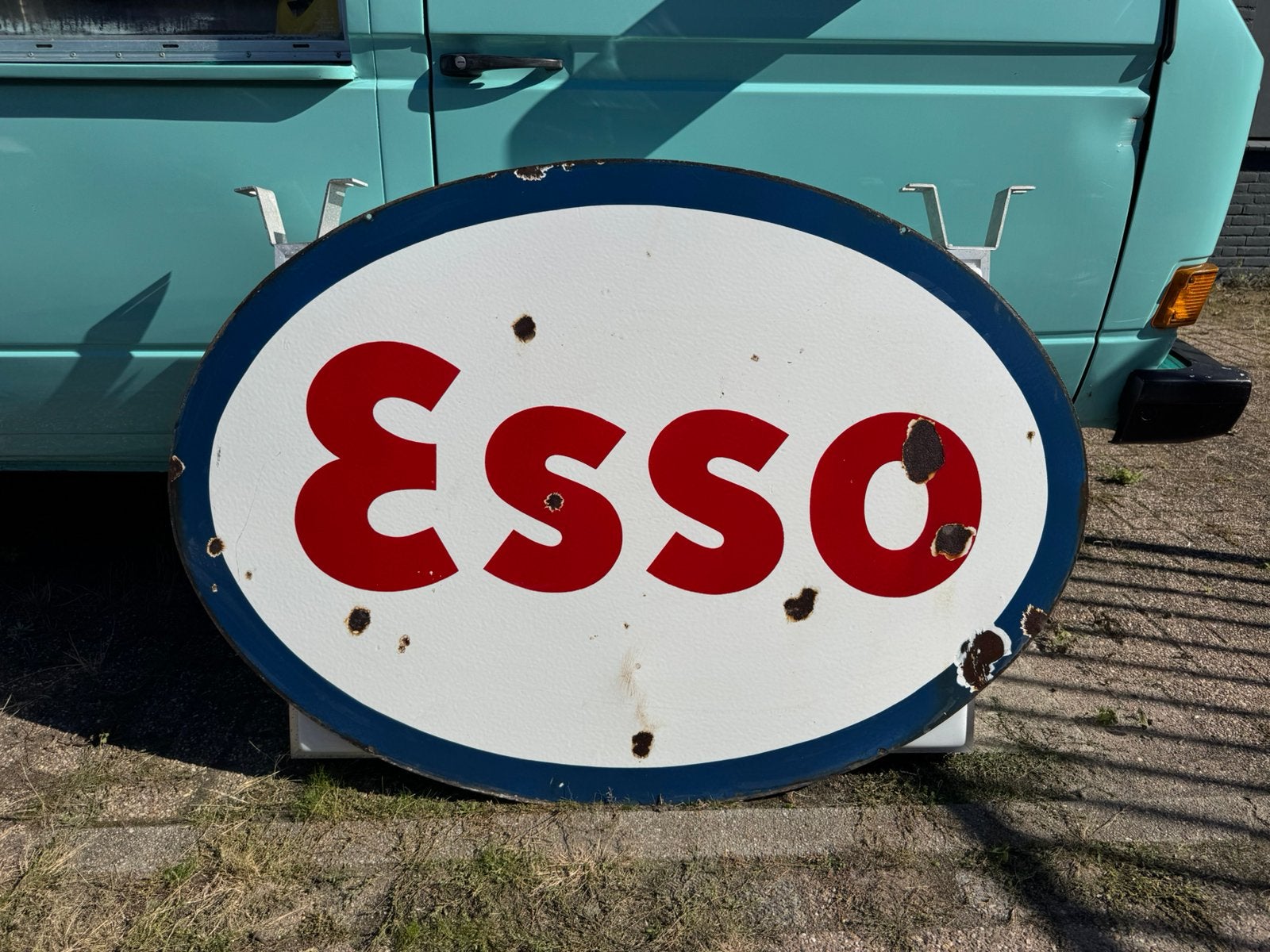 Groot Esso emaille reclamebord XL, Verzamelen, Ophalen, Reclamebord, Gebruikt, .