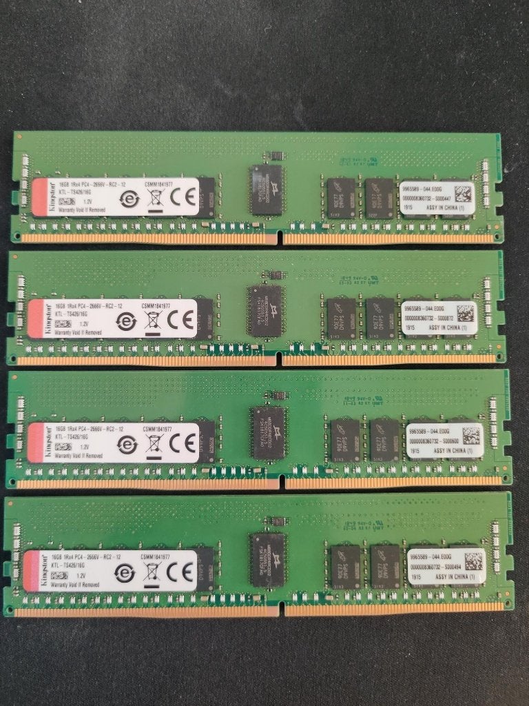 Lot  64 Go mémoire Kingston DDR4 ECC Reg.— 4*2666MHz RDIMM, Informatique & Logiciels, Enlèvement ou Envoi, DDR4, Serveur, Utilisé