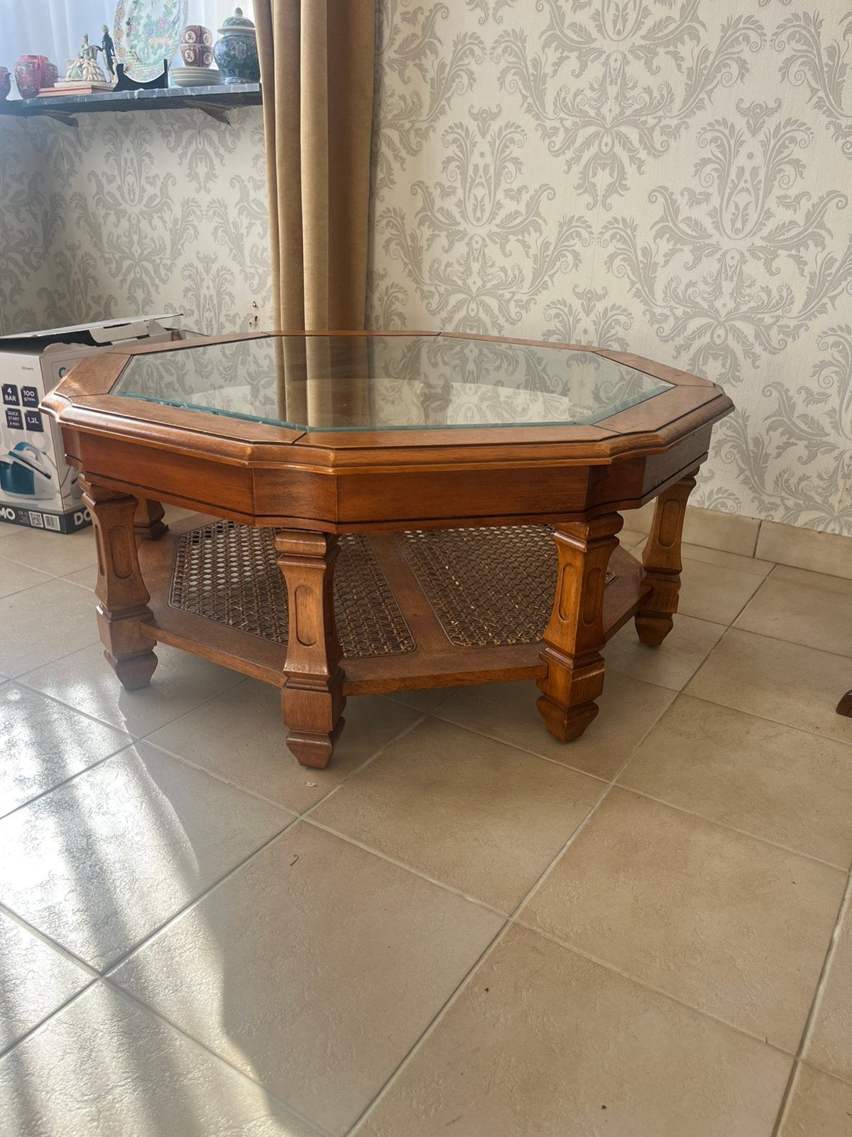Table basse en cerisier massif et verre, Enlèvement, Comme neuf, Verre