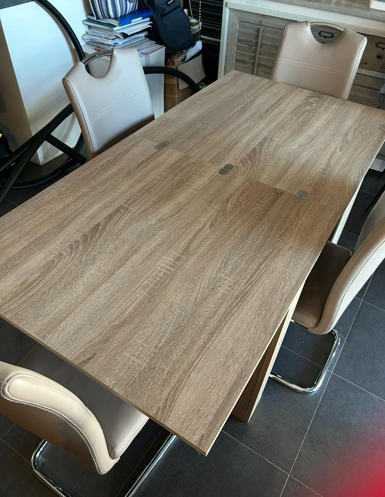 Opvouwbare eettafel 80/160 + 3 stoelen, Huis en Inrichting, Tafels | Eettafels, Zo goed als nieuw, 50 tot 100 cm, 150 tot 200 cm